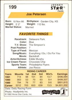 1992 Jockey Star #199 Joe Petersen Back